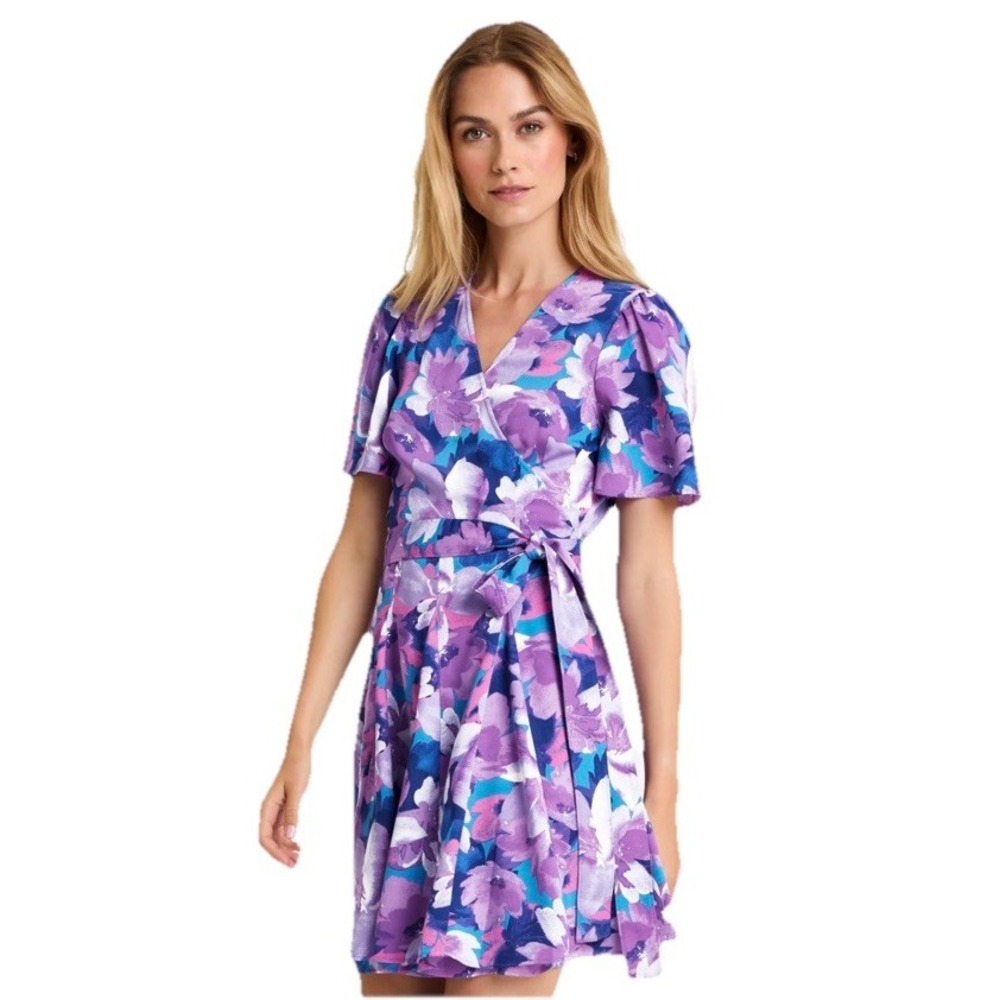 Draper James Wendy Wrap Dress Size‎ 0 Purple Watercolor Floral